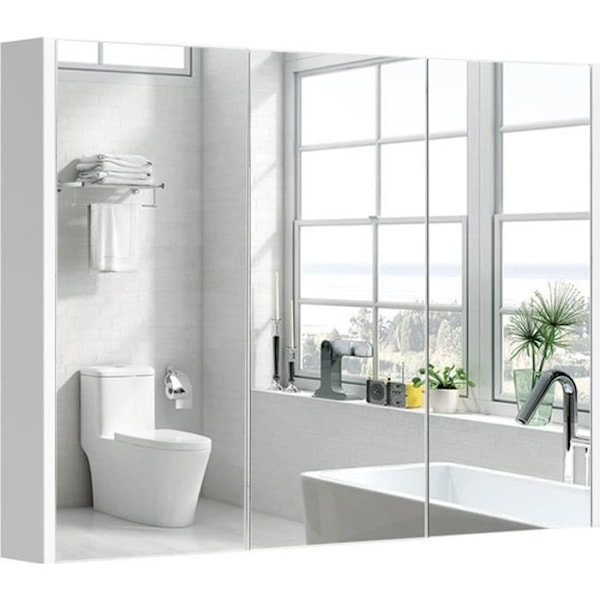 COSTWAY kylpyhuonekaappi peilillä ja 3 ovella 90x11x65 (LxLXK) CM WC-säilytysyksikkö seinäpeilillä