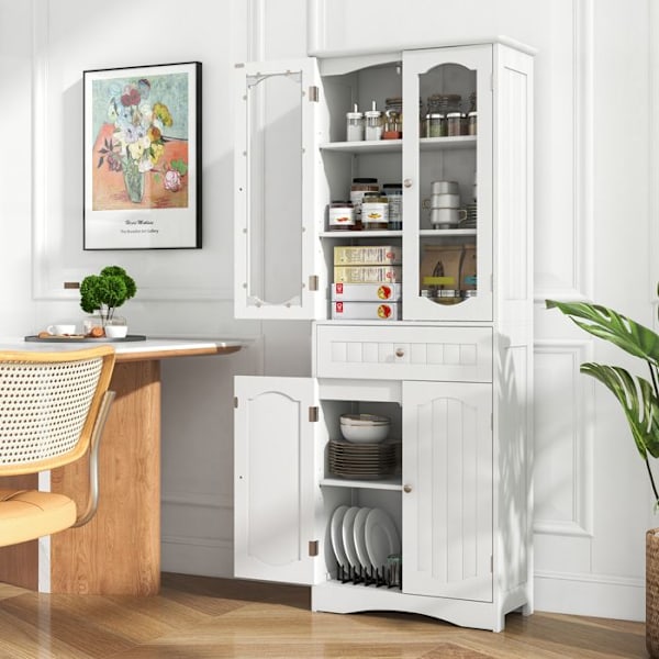 COSTWAY opbevaringsskab, 2 låger og 1 skuffe, 2 justerbare hylder, til badeværelse, køkken, stue, 60 x 30 x 160 cm Vit