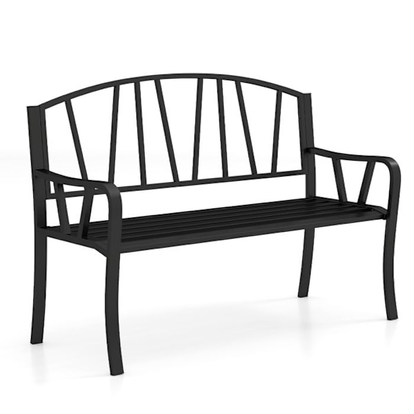 COSTWAY Bänk i Metall 129 cm, Bänk med Lameller för 2-3 Personer, Kurvade Armstöd, Utomhusstol för Terrass och Veranda