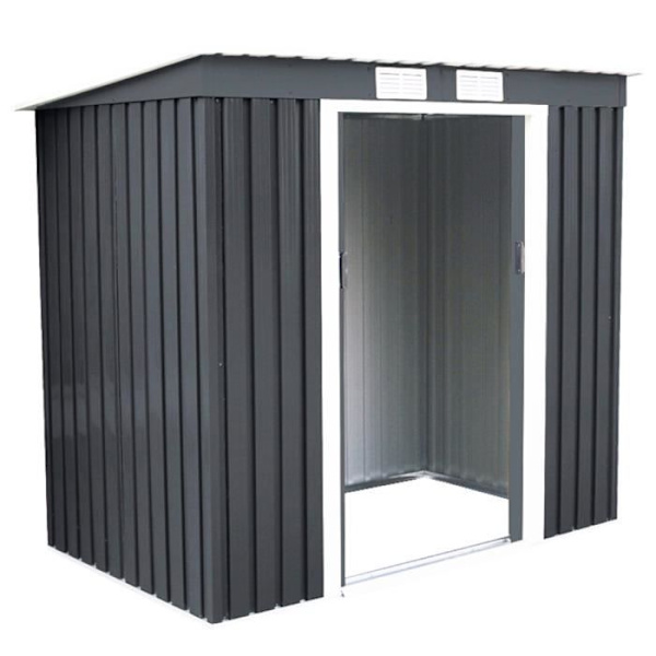 Trädgårdsskjul i metall Galvaniserad plåt verktygsskjul med skjutdörr och två ventilationsfönster 213 x 130 x 173 cm