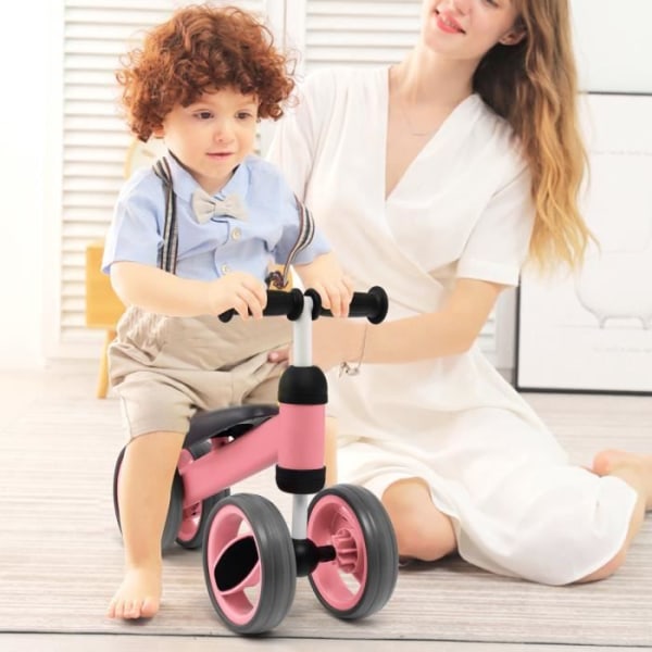 COSTWAY Baby balancecykel, balancecykel uden pedal - 4 hjul Første fødselsdag julegave til børn 1 til 2 år Pink rosa och grå