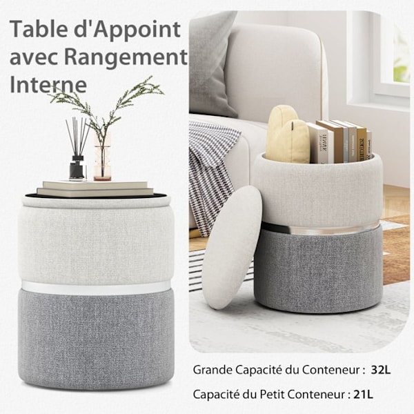 COSTWAY Set med 2 Förvaringspallar i Linneduk av Modern Stil, Mjuk Vadderad Yta Grå Grå