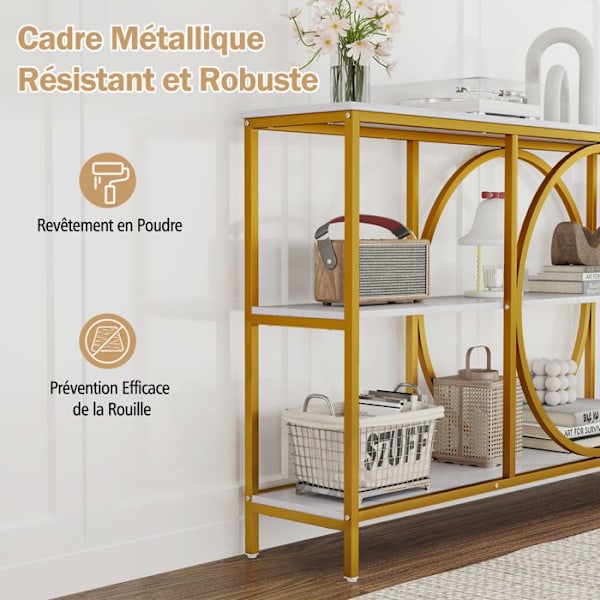 COSTWAY Konsolbord XXL - 3 Nivåer 180 x 30 x 90 cm (L x b x H) Marmor Effekter Guldmetallram