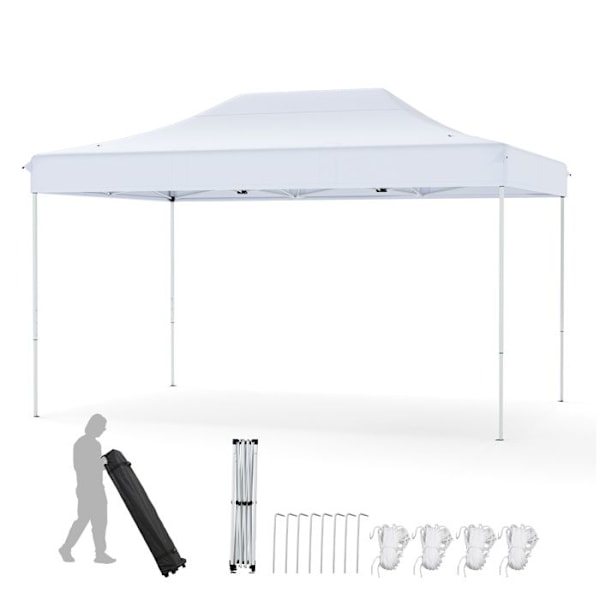 Tältduk Fällbar 300 x 445 CM - COSTWAY - 10-12 personer Pop-Up Justerbar Höjd 188-208 cm - UV-skydd för Fester Vit
