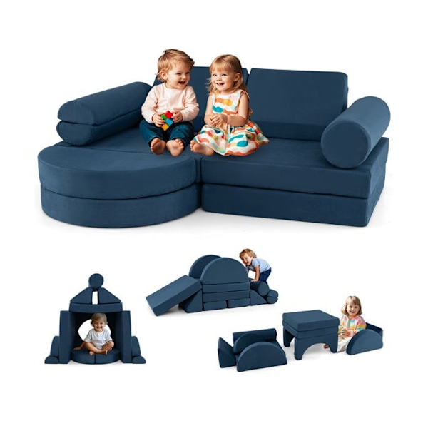 COSTWAY 13-delt modulsofa til børn, cabriolet skum, 145 x 71 x 46 cm, Møbler til soveværelse, legerum, blå