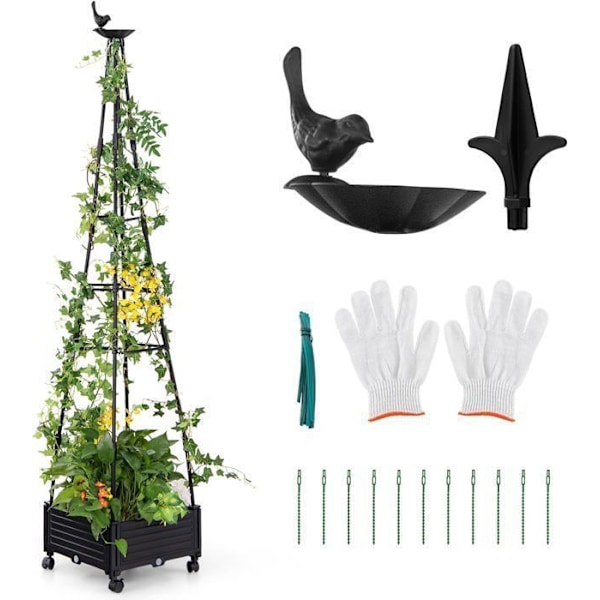 COSTWAY Upphöjd plantering på hjul med båge, självdränerande system, planteringslåda för klätterväxter