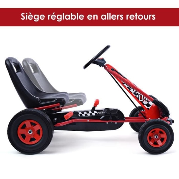 COSTWAY Metal Pedal Kart 1-sitsig Röd med gummihjul 101 x 61 x 62 cm Lämplig för 3 till 8 år gamla barns gokart