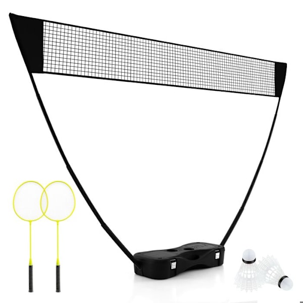 COSTWAY bærbart badmintonsæt - Net, 2 ketchere, 2 fjerbolde - 270 x 33,5 x 160 cm - Opbevaringsetui - Metalrør - Sort
