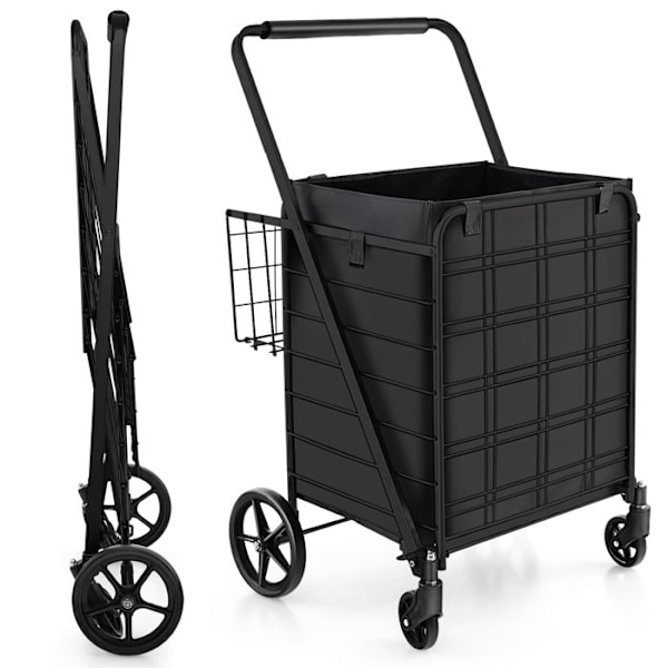 COSTWAY-2 Indkøbsvogn (126L)-Vandtæt Oxford Taske-Foldbar Caddy med 4 Svinghjul 360°-Kapacitet 150KG-Sort Svart