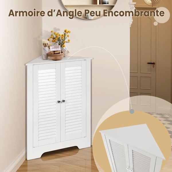 COSTWAY Hjørnegarderobe, Opbevaringsenhed 63x32x81,5 cm, 2 lukkedøre og justerbar hylde, til stue, soveværelse, kontor, hvid Vit