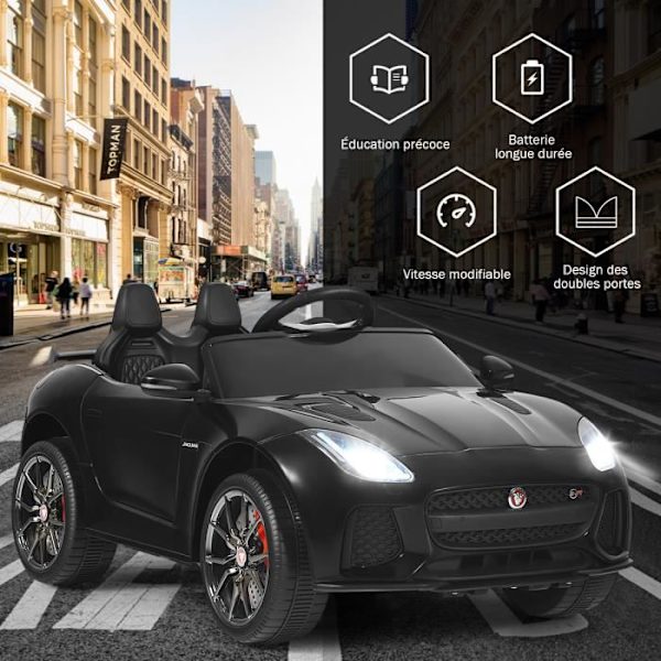 12V sähköauto Jaguar F-tyypin SVR lapsille 3-8 vuotiaille - COSTWAY - 2 lukittavaa ovea - musta Svart