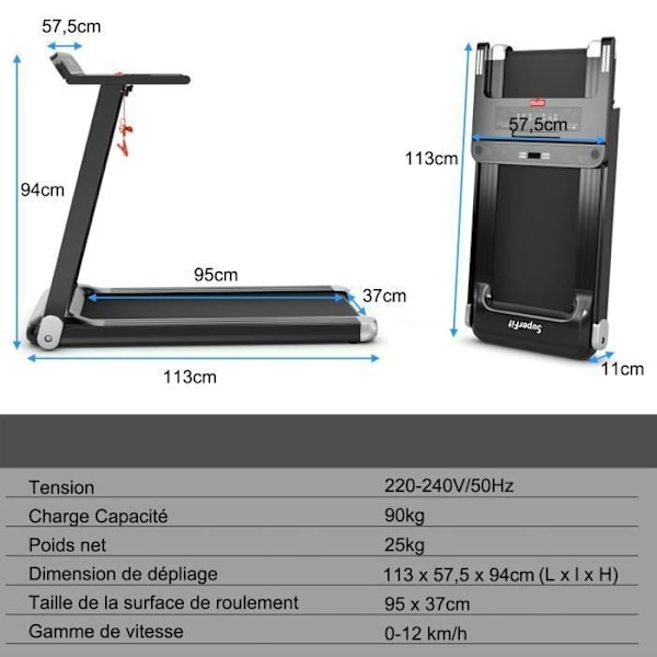 COSTWAY Foldbart Løbebånd APP Kontrol 0,96-12 km/t Bluetooth 12 Programmer LED Display og Enhedsholder Sølv