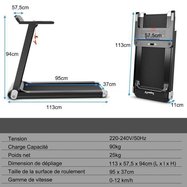 COSTWAY Folding Löpband APP Kontroll 0,96-12 km/h Bluetooth 12 Program LED Display och enhetshållare Silver