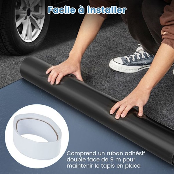 COSTWAY Garage Gulvmatte - 600 x 220 - Dobbeltklæbende tape - Genanvendelig - Bilreparation - Grå Grå