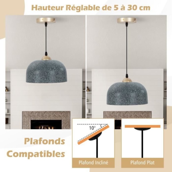 COSTWAY modern taklampa i grå texturerad konststen justerbar kabel E27 lampfot för kök, entré, sovrum