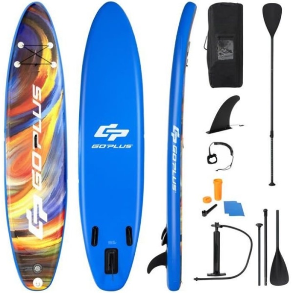 COSTWAY Stand Up Paddle Board Uppblåsbar 320x76x15CM PVC med justerbar paddel 160-210 CM Avtagbar fena Manuell Pump Sky Style