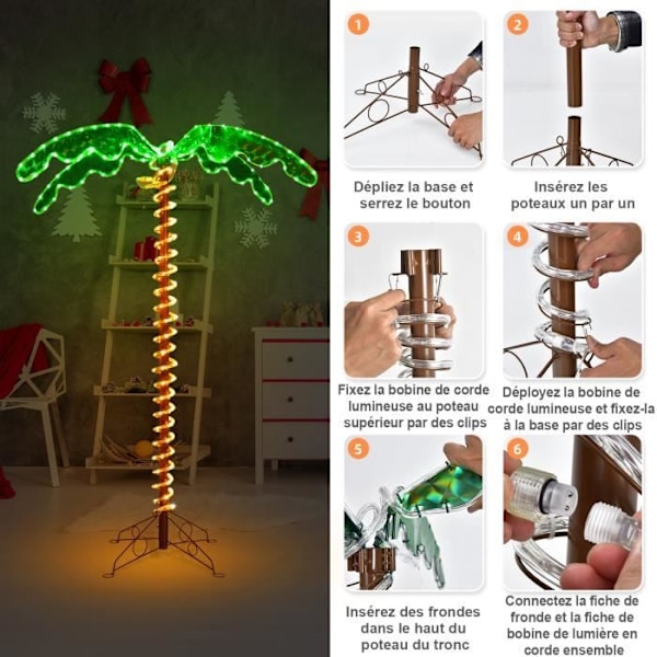 COSTWAY kunstigt palmetræ LED Højde 154 cm, indendørs og udendørs kokosnødtræ mønsterlampe, med foldbar base, 60Hz/7W