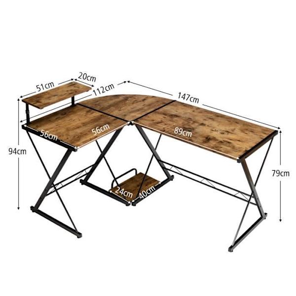 COSTWAY hjørneskrivebord - 147 x 112 x 79 CM - Justerbart til 2 lige skriveborde stort bord til 2 personer rustik brun Rustik brun