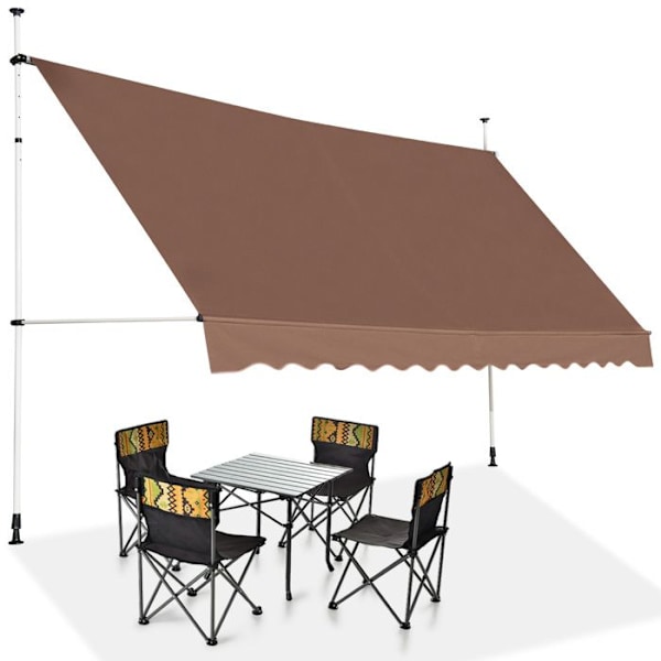 COSTWAY Butiksbanner Manuel Retractable uden Borning 350x125CM-Vinkel, Justerbar Højde-i Metal og Stof-Fenster, Balkon, Have-Brun