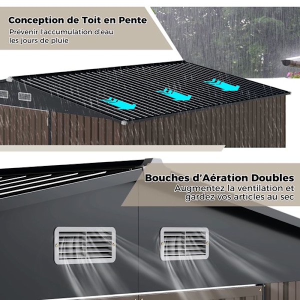 COSTWAY Udendørs Havehus 7,8 M2 - Låselige Døre med Nøgler, 4 Ventilationer Værktøjsorganisator Grå