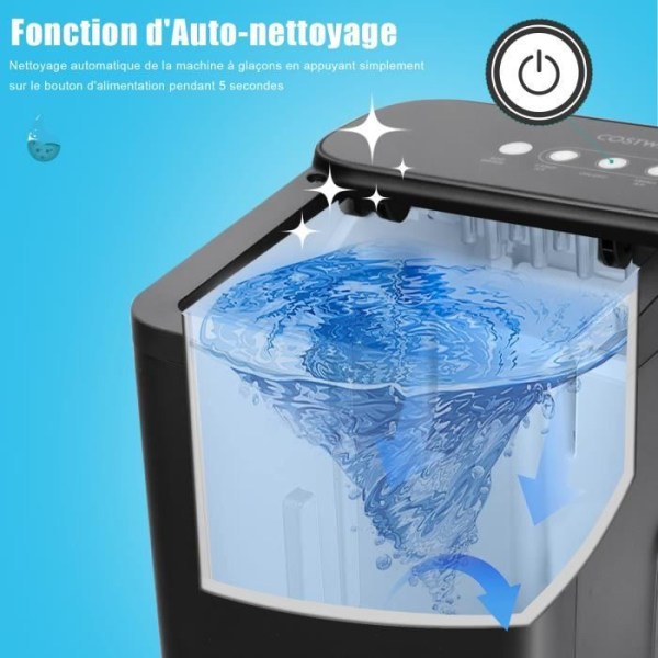COSTWAY Ismaskine 9 isterninger 15 kg/dag 6 minutters cyklus Automatisk rengøring Touch Control Glaslåg 1,5 L Sort