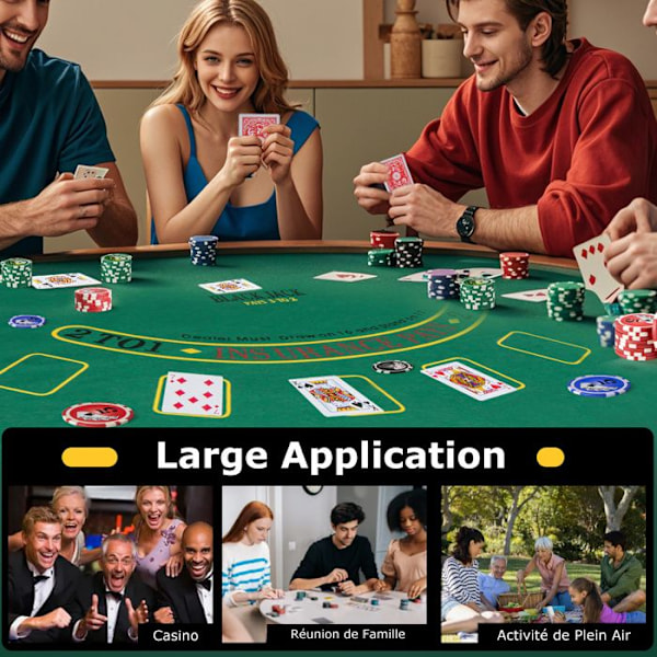 Poker-laukku - COSTWAY - 400 merkkivaloa + 2 pakkaa 54 korttia + 5 noppa + 1 jakajan merkki, huopakumi Svart