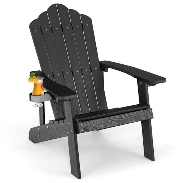COSTWAY Adirondack Havestol i HIPS Massivt Vandtæt Træ med Kopholder Belaste 170KG til Swimmingpool Terrasse, Sort