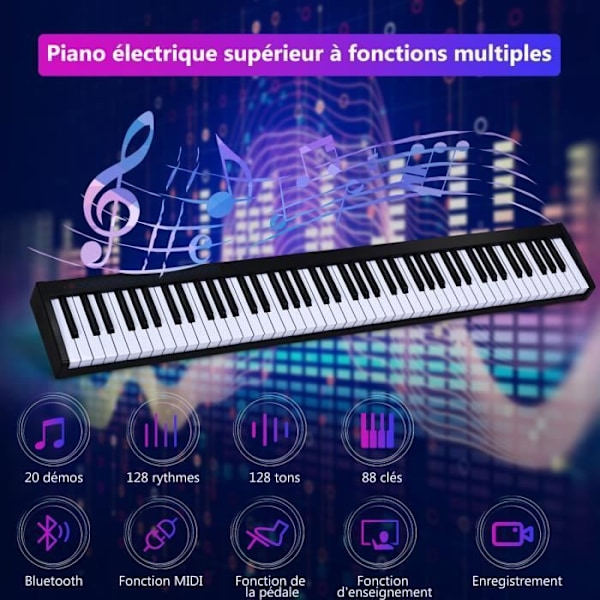 COSTWAY Bärbart 88-tangenters digitalpianoklaviatur - Bluetooth APP-funktion - Mikrofon - MIDI/USB-gränssnitt - 128 rytmer, 20 demos