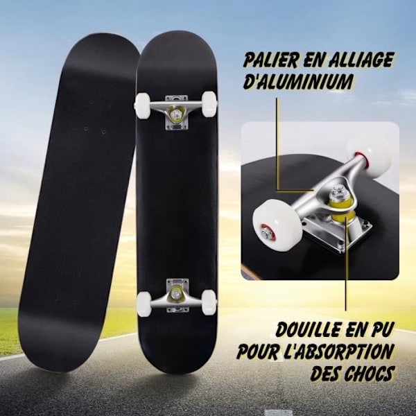 COSTWAY Skateboard Oval i 7-lags Ahorntræ Sort 80x20cm Moderne Stil til Børn, Begyndere