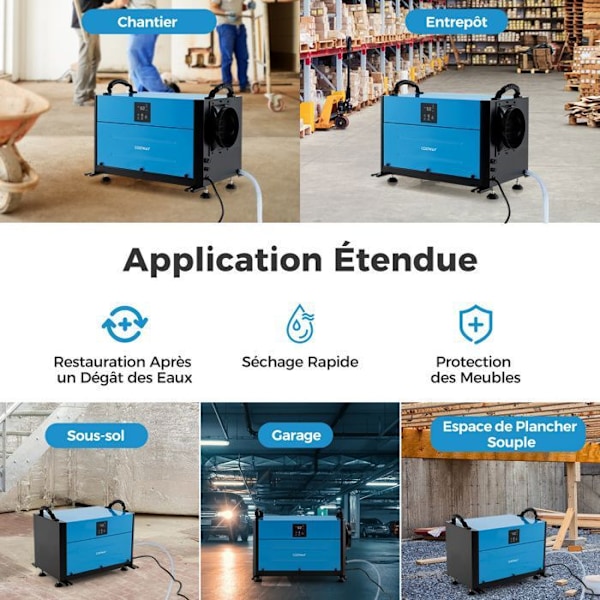 Professionel Affugter COSTWAY-73,5 L/Dag-3 Tilstande-24 timers Timer-Afløbslang-Selektiv Dæfrost-Souterrain-Lager-Blå