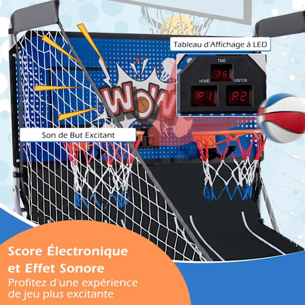 COSTWAY Fodbold Arcade Spil Sammenklappelig med 2 Kurve 4 Bolde Pumpe, Point System, 8 Tilstande, 1 til 4 Spillere, Blå
