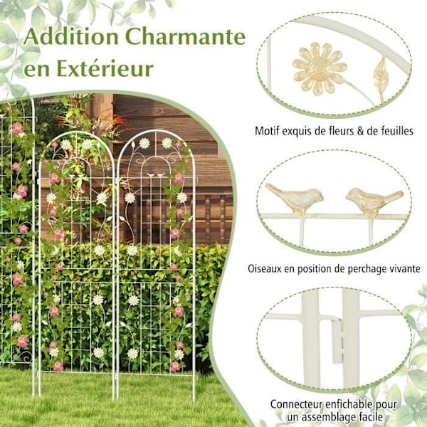COSTWAY Metal Garden Trellis Set om 2 180x50cm - 3 i 1 växtstöd - Elegant mönster - Klätterväxter, Rosor, Grönsaker - Vit