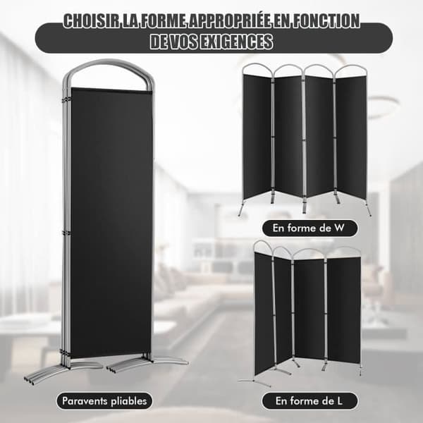 Paravent på Fod - COSTWAY - 4 Foldbare Paneler - Sort - Indendørsskel Sort