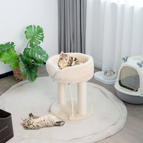 COSTWAY 53CM kattträd med pälsboll, sisalrep och mjuktopp, trädtorn för kattunge/katt, beige