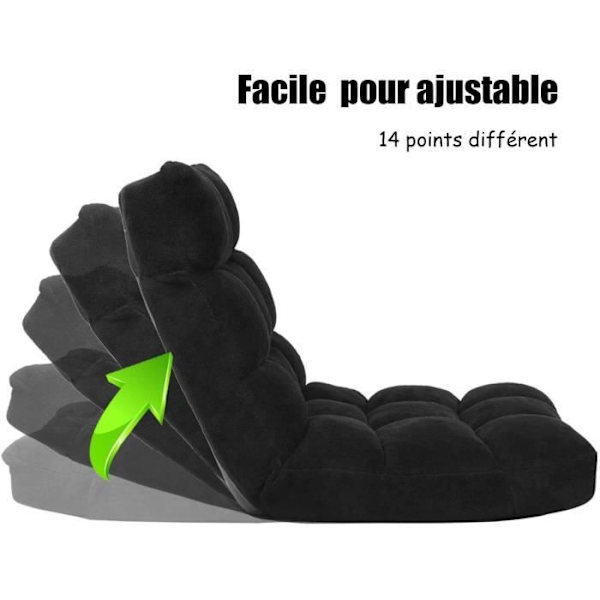 COSTWAY hopfällbar golvstol - 14 positions lutande ryggstöd, golvkudde för läsning, yoga, meditationssvart Svart