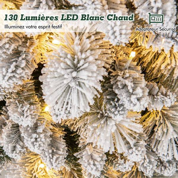 COSTWAY 150 cm LED kunstigt juletræ - 130 varme hvide lys - 378 grene flokket med sne - Metalstativ - Sammenfoldelig sektion Grön