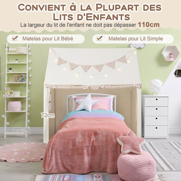 COSTWAY Lasten leikkiteltta - Pehmustettu matto - Tähtivalot - Viiribanneri - 3-8 vuotiaille - 125 x 100 x 127 cm - Beige Biége