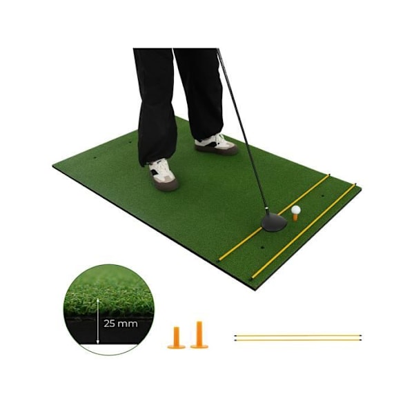 COSTWAY golfträningsmatta 153 x 92 x 2,5 cm med 2 tee-positioner och 2 inriktningsstavar 6 förborrade tee-hål