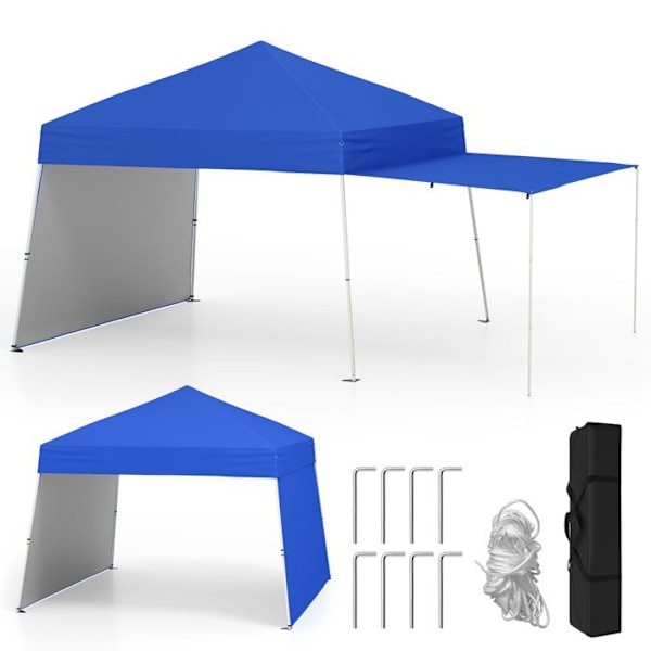 Tält Pop-up 430 x 280 cm - COSTWAY - 2 Konvertibla Sidoväggar till Markis - Bärbart och Fällbart Solskydd Utomhus Blå