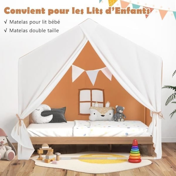 COSTWAY Leikkiteltta 3 - 4 Lapselle 131 x 91 x 131 CM, Pehmeä Puuvillamatto Sisä- ja Ulkokäyttöön, 3 Vuotta+ Ruskea kastanj