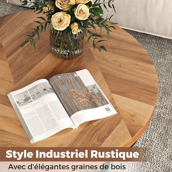 COSTWAY 80 cm Kaksi-Tasoinen Alasalapöytä, Metallirunko, Vale-Puupinta, Pyöreä Lisäpöytä Makuuhuoneeseen, Luonnollinen