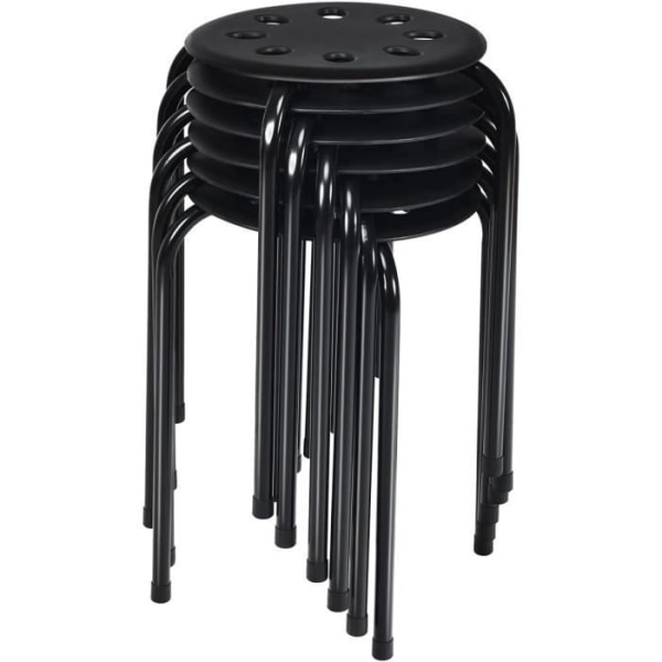 COSTWAY 6 stabelbare skamler 30 x 40,5 cm (Dia x H), Stabil X-formet sammenføjet metalramme til stue, køkken, bistro sort Svart