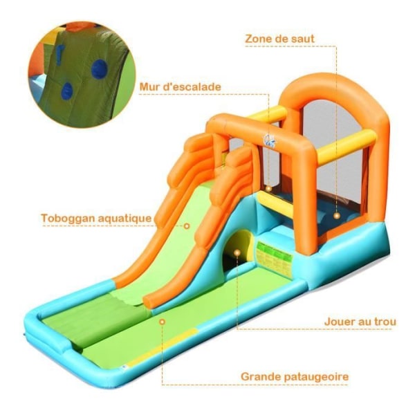 COSTWAY Kids Hoppborg med vattenrutschbana - Hoppområde - Vikbar design Max belastning 90 kg fläkt ingår inte