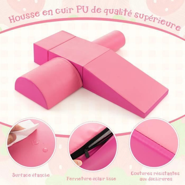 COSTWAY 5 STK Skumbyggeklodser-PU-cover-Børn Motoriske færdigheder-moduler-Pædagogisk legetøj-9 måneder-Crawling-Rose Red röd ros