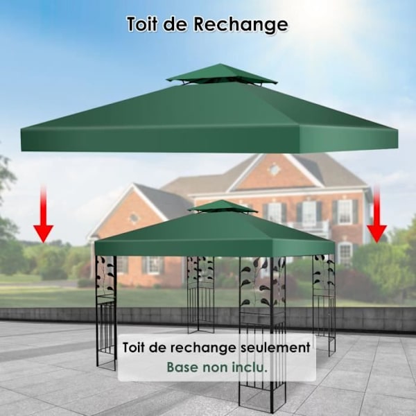 COSTWAY Ersättningstak för Gazebo-tält 3 x 3 M Vattentät Polyester Trädgård Gazebo Grön