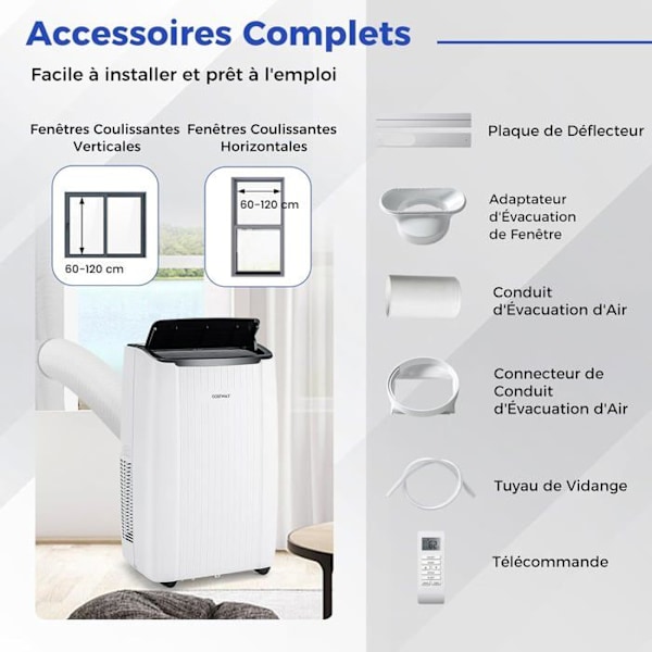 COSTWAY Mobil luftkonditionering 12000BTU 3,5kW R290-6 i 1 värmare, avfuktare, Standby-WiFi, APP-fördröjd start-schemalagd avstängning Vit