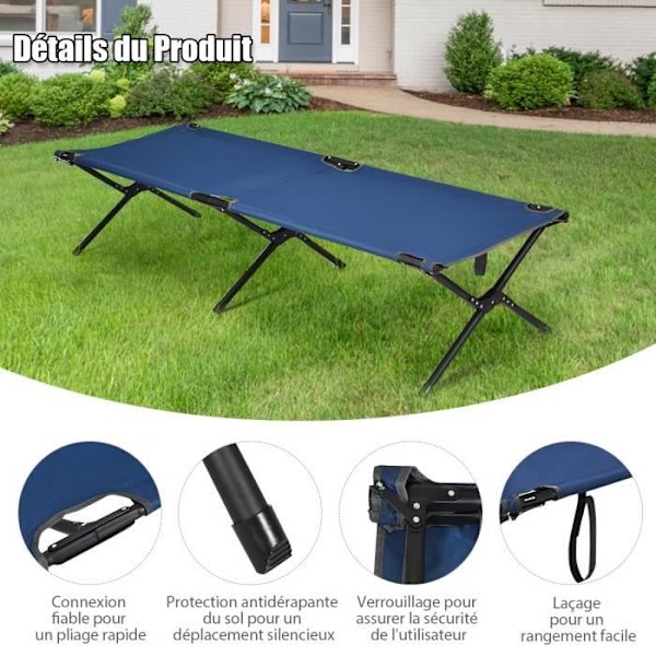 COSTWAY-taitettavat telttasängyt 190 x 67 x 42 cm, metallirunko, kestävä Oxford-kangas, kantavuus 135 kg, matkustamiseen, retkeilyyn, rantaan, sininen