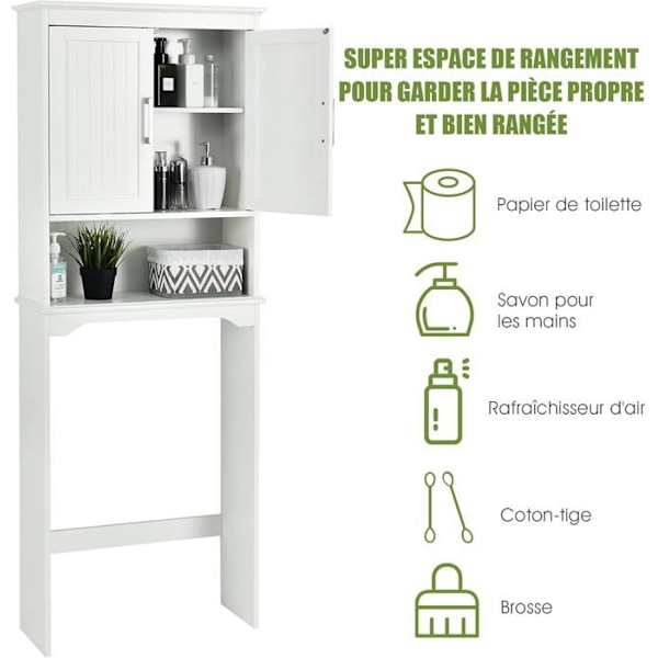 COSTWAY WC-skåp över toaletten med 3 hyllor för badrumsförvaring Modern Vit 63 x 23 x 168 CM Vit Vit