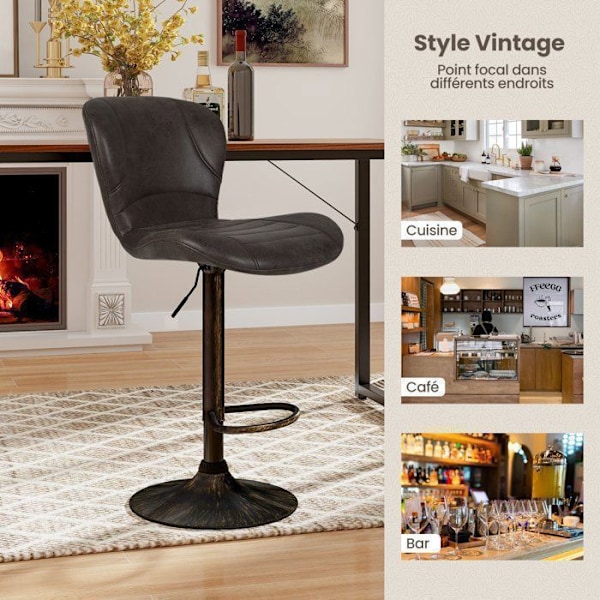 Sæt af 2 Svingbare Barstole i Industriel Stil - COSTWAY - Justerbar Sædehøjde 61-81 cm - Restaurant, Café, Rustik Brun Rustik brun