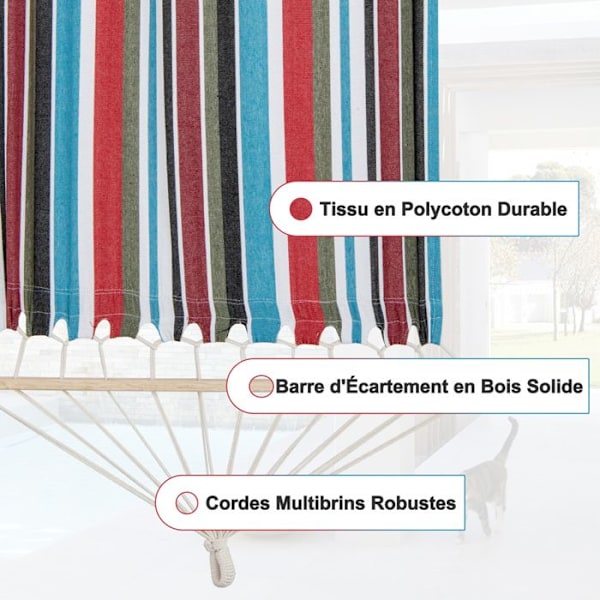 COSTWAY Hængekøje med Robust Metalstøtte, Stabil Støtte på 320 cm Lang og Poly-Cotton Lærred 210 x 100 cm, 150KG, Farverig Färgad